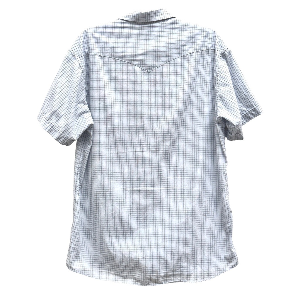 Panhandle Slim Western Snap Shirt Short Sleeve Blue White Grid Size Large - Picture 3 of 6